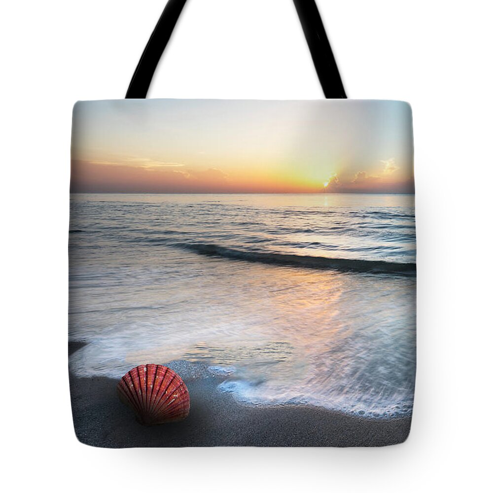 Clouds Tote Bag featuring the photograph Waves and Shells by Debra and Dave Vanderlaan
