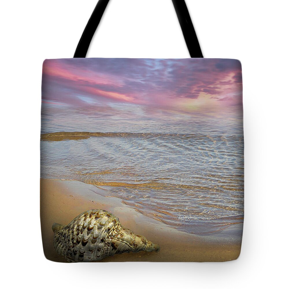 Clouds Tote Bag featuring the photograph Waves and Shells II by Debra and Dave Vanderlaan