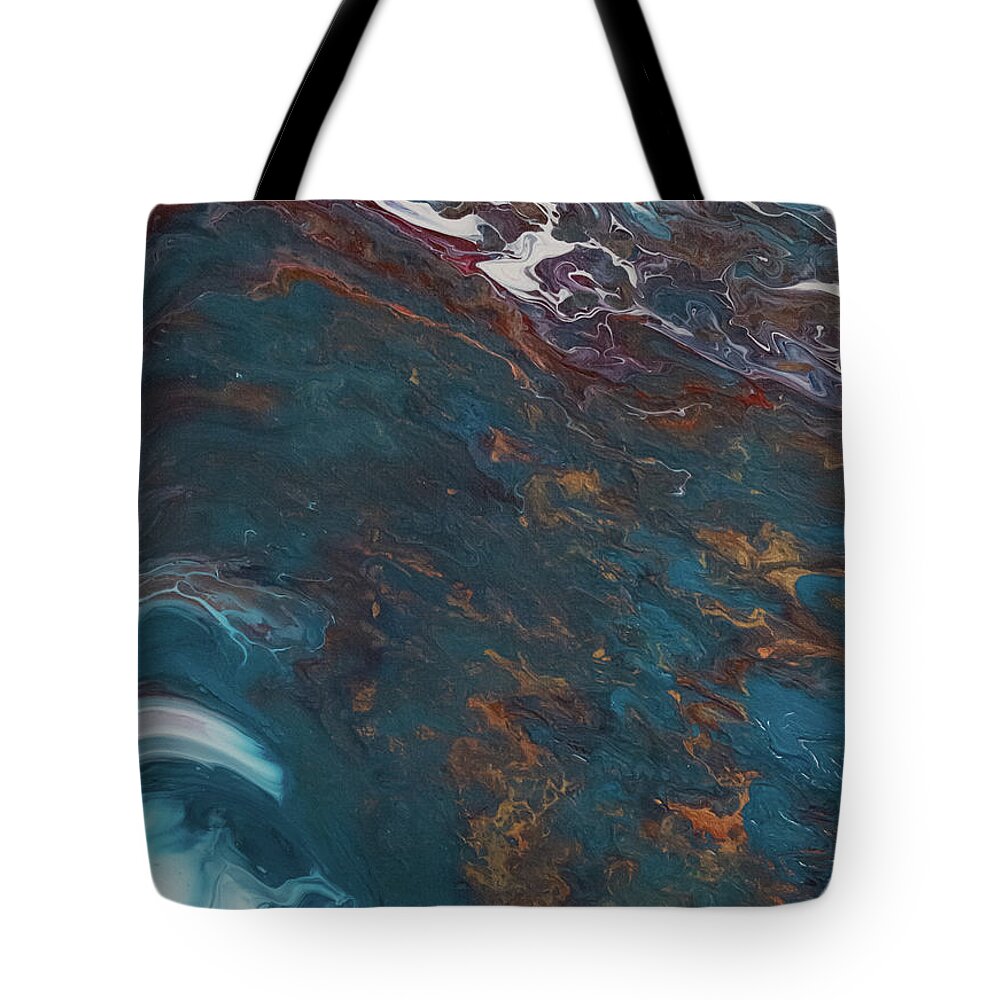 Blue Tote Bag featuring the mixed media Waves of Gold by Aimee Bruno