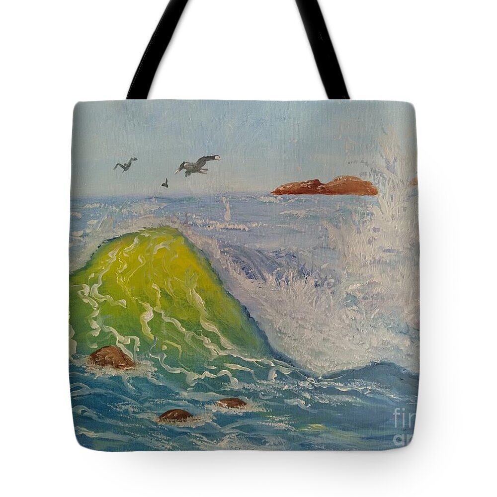 Ocean Tote Bag featuring the painting Wavy by Saundra Johnson
