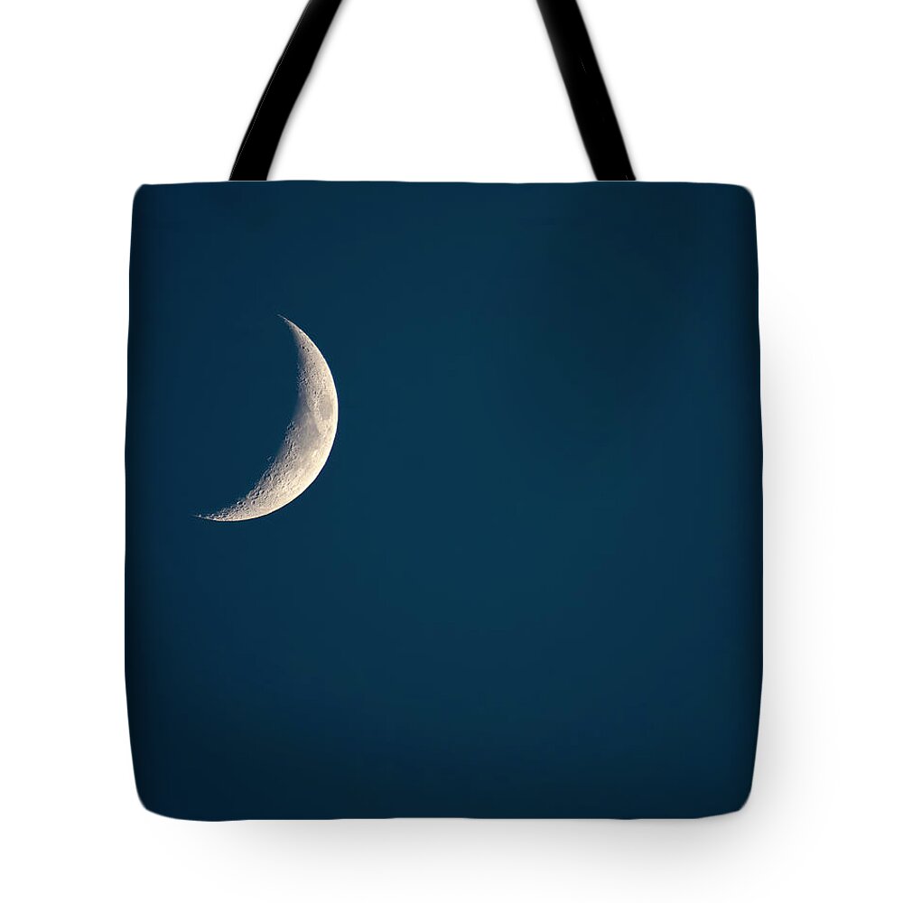 Sea Of Crisis Tote Bag featuring the photograph Waxing Crescent Moon over North Carolina by Charles Floyd