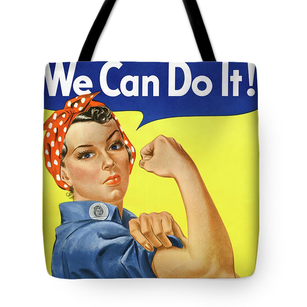 Rosie Tote Bag featuring the drawing We Can Do It Rosie the Riveter Poster by Vintage Treasure