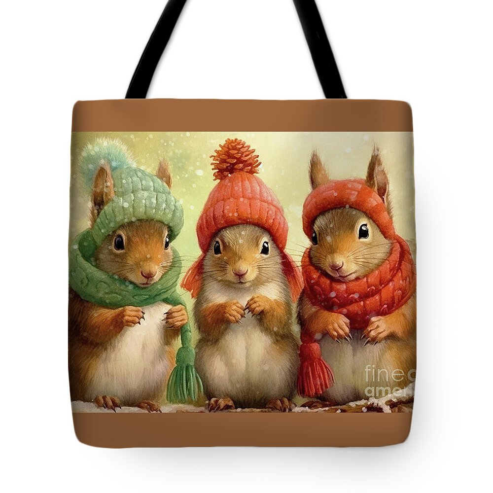 #faaadwordsbest Tote Bag featuring the painting We Three Squirrels by Tina LeCour