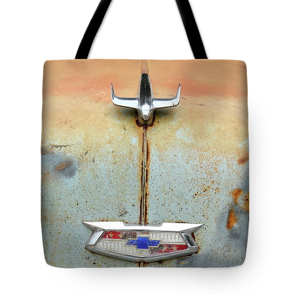 Chevrolet Tote Bag featuring the photograph Weathered Chevy by Lens Art Photography By Larry Trager