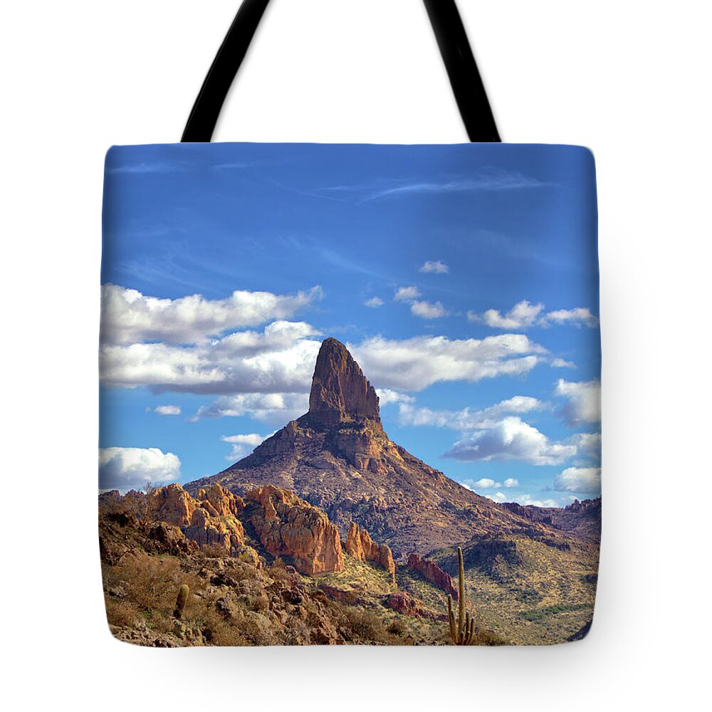 Weavers Needle Tote Bag featuring the photograph Weavers Needle by Bob Falcone