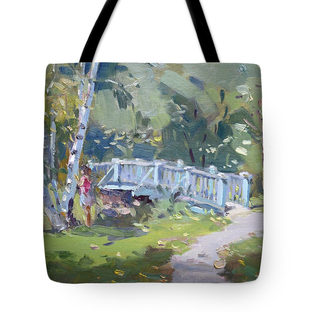 Webster Arboretum Tote Bag featuring the painting Webster Arboretum at Kent Park by Ylli Haruni