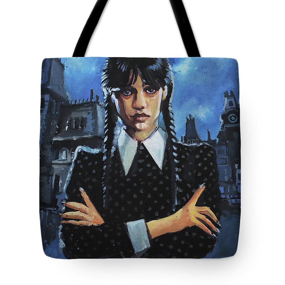 Addams Family Tote Bag featuring the painting Wednesday Addams by Sv Bell