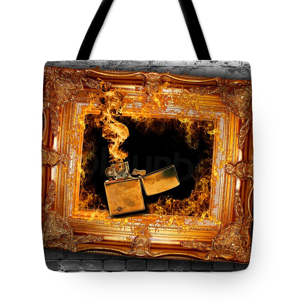 Zippo Lighter Tote Bag featuring the painting Weed Lighter Gift For Men Women Cool 420 Frame by Tony Rubino
