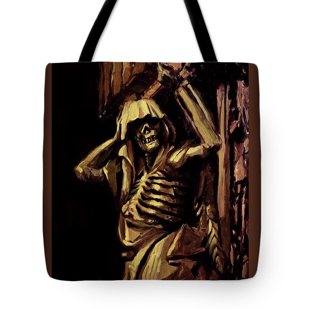 Skeleton Tote Bag featuring the painting Weight of the World by Sv Bell