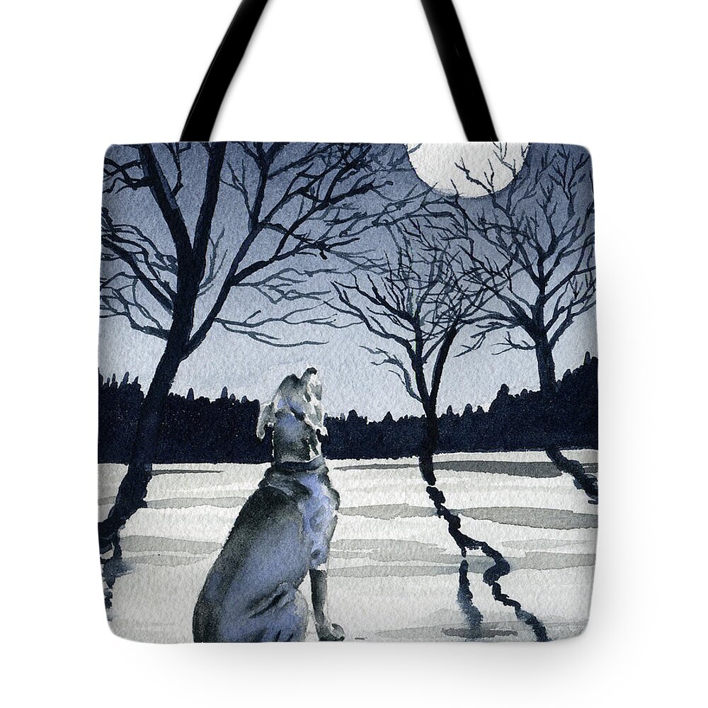 Weimaraner Tote Bag featuring the painting Weimaraner Moon Dog Art by David Rogers