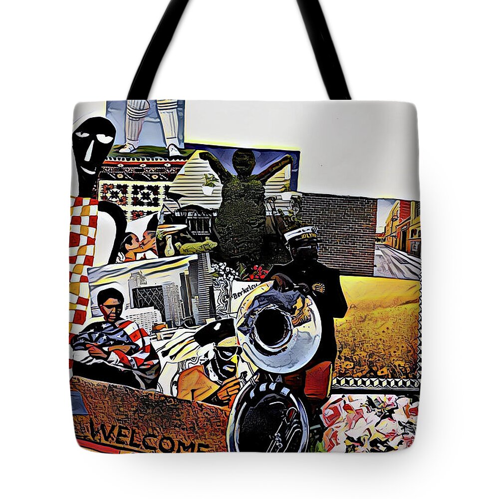 Mates Tote Bag featuring the mixed media Welcome Mates and Musicians by Debra Amerson