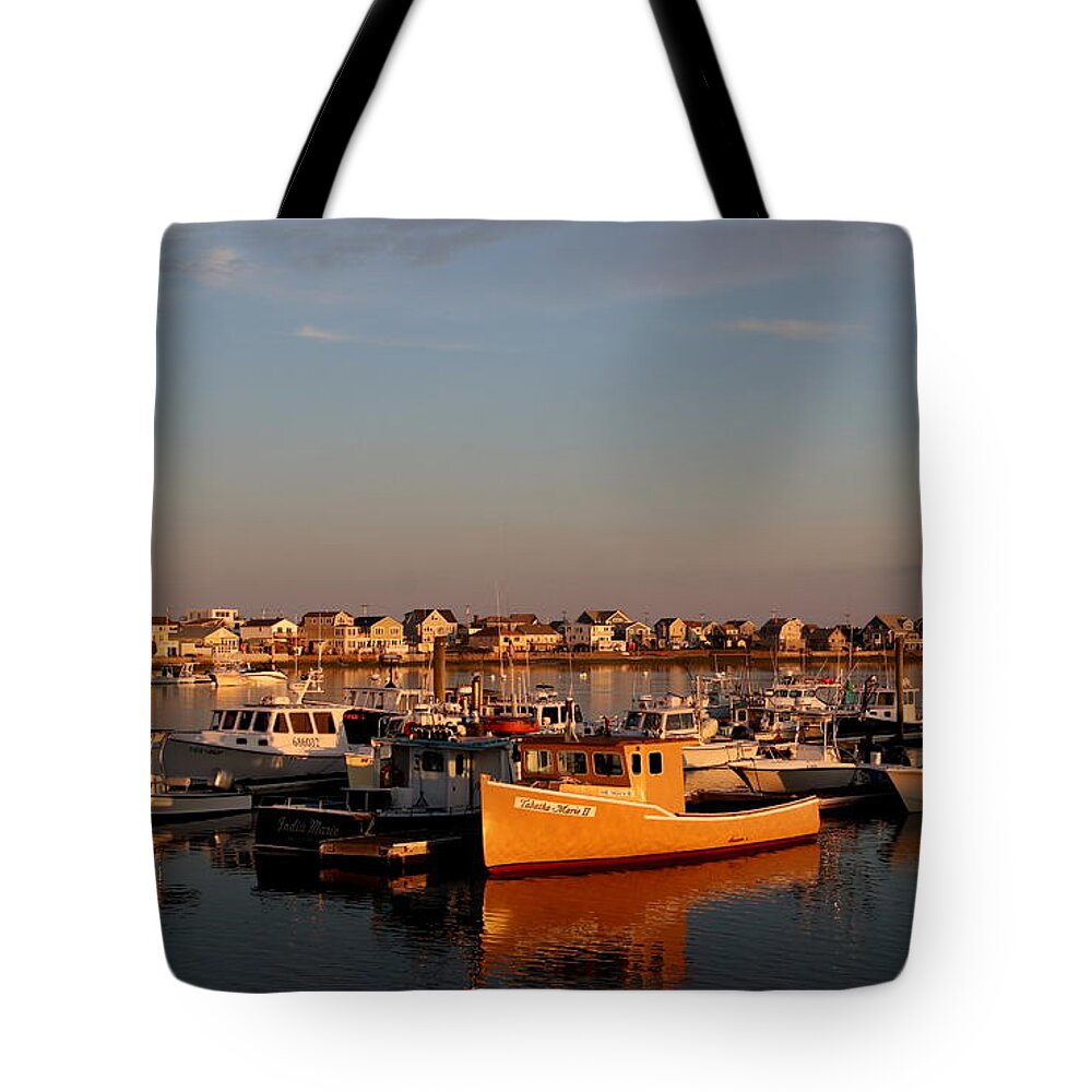 Maine Tote Bag featuring the photograph Wells Harbor Sunset by Lennie Malvone