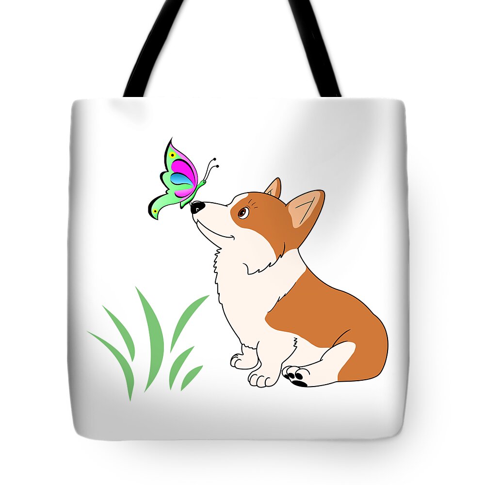 Welsh Corgi Tote Bag featuring the digital art Welsh Corgi with Butterfly by Kathy Kelly