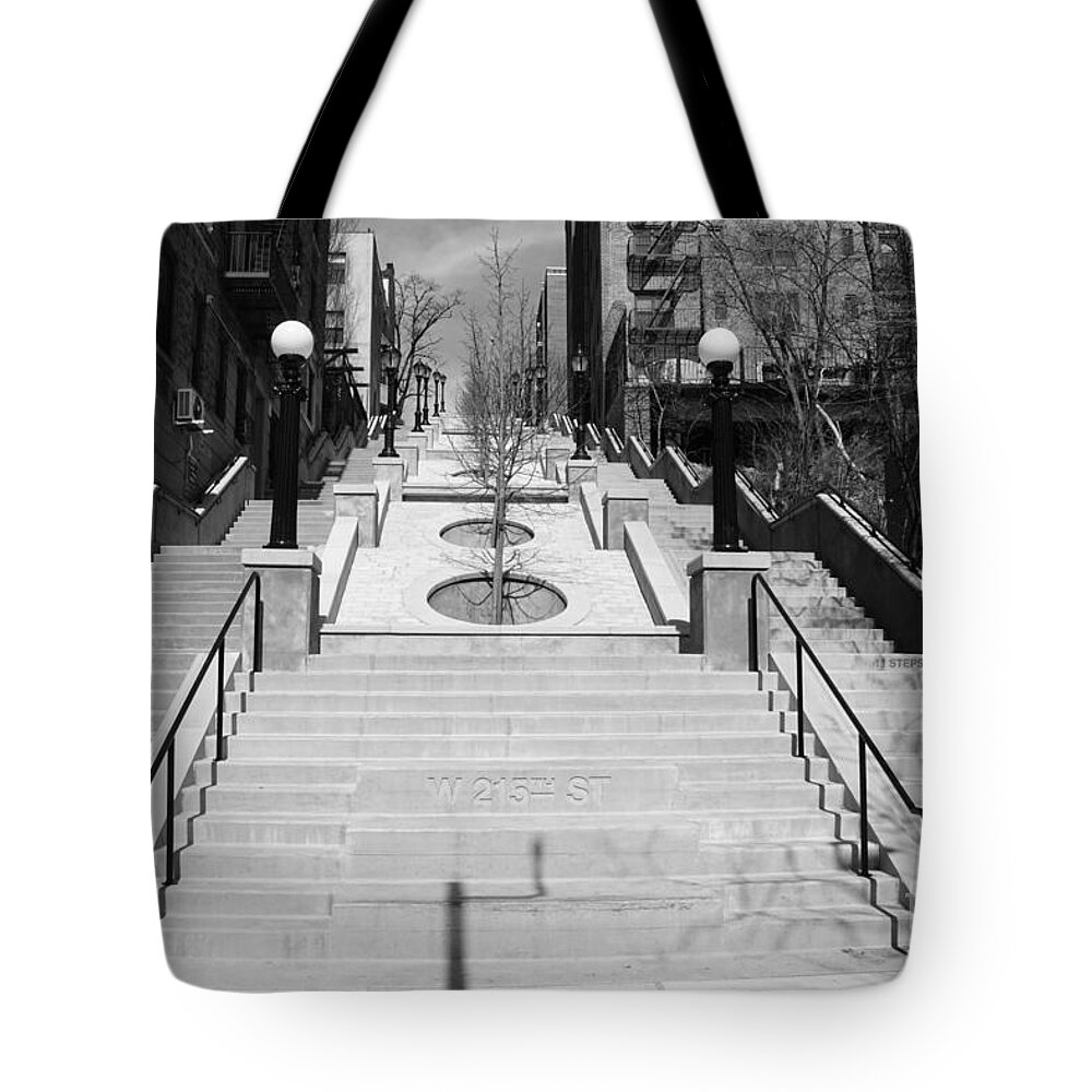 Inwood Tote Bag featuring the photograph West 215th Street Stairs by Cole Thompson