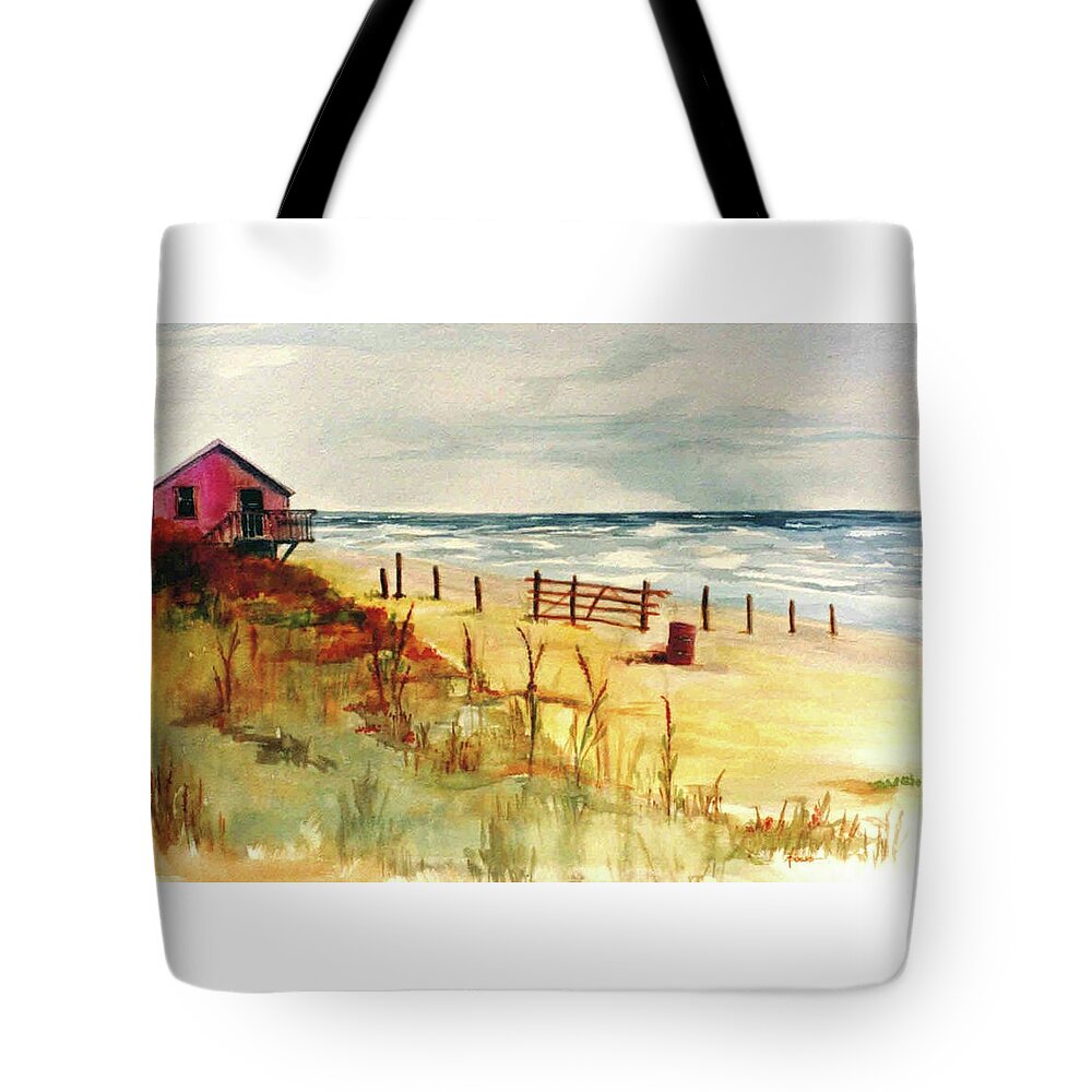Beach Tote Bag featuring the painting West Beach In October, Galveston Island, Texas by Adele Bower