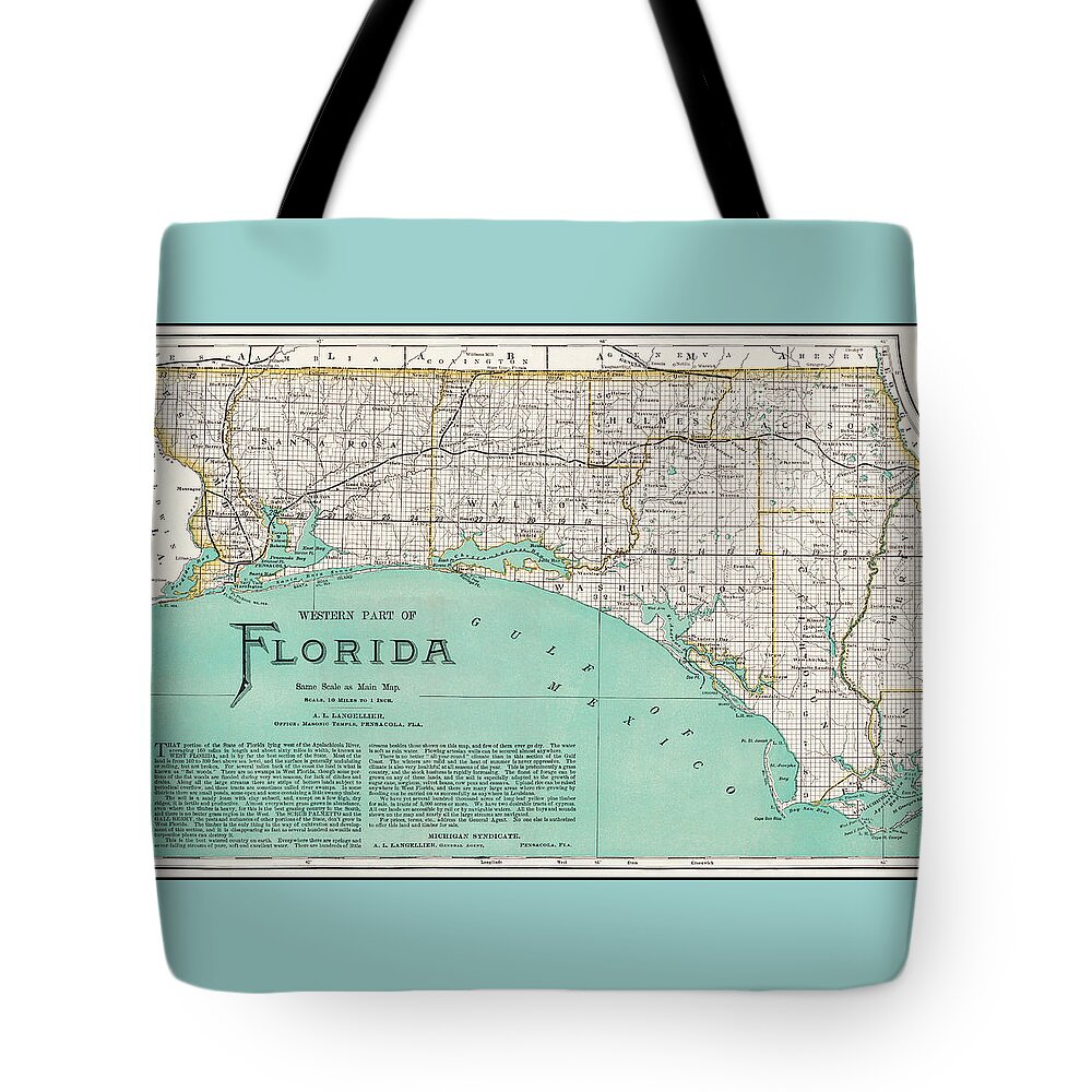 Florida Map Tote Bag featuring the photograph Western Florida Vintage Map 1890 by Carol Japp