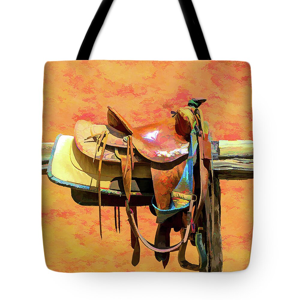 Equine Tote Bag featuring the digital art Western Saddle by JBK Photo Art