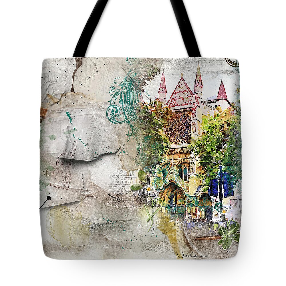 London Tote Bag featuring the mixed media Westminster Abbey by Nicky Jameson