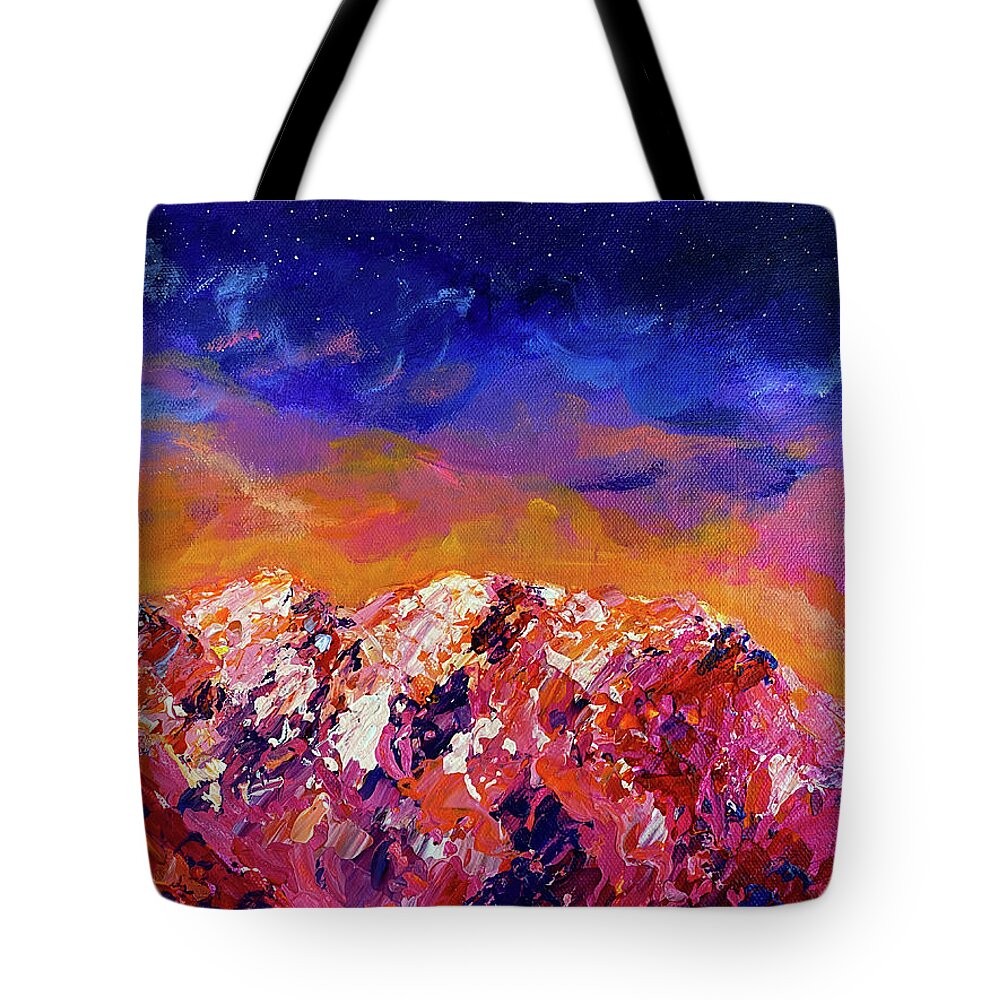 Vibrant Tote Bag featuring the painting What Dreams Mountain Fragment by Ashley Wright