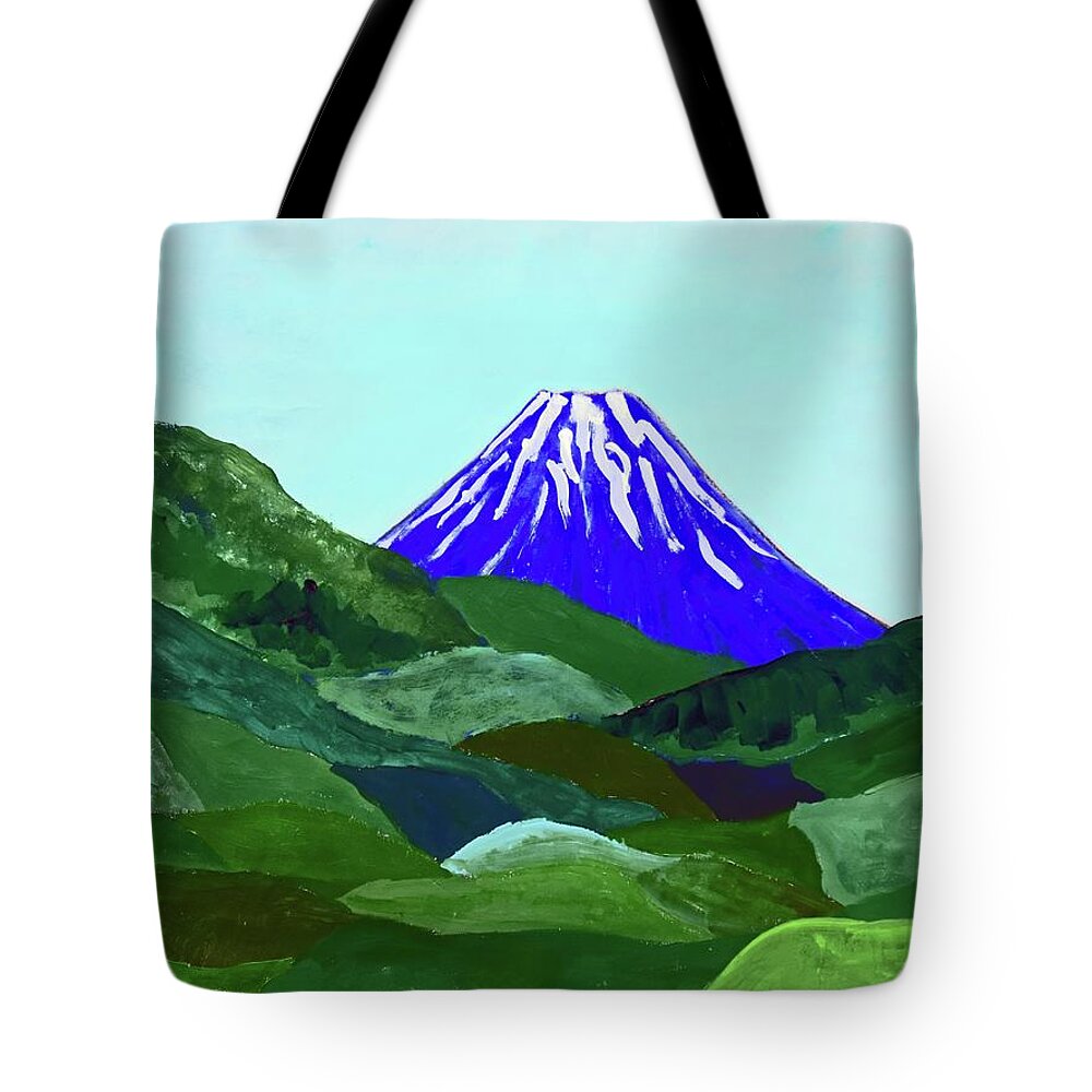 Taikan Tote Bag featuring the mixed media Distant view of Mt.Fuji, Japan by Taikan Nishimoto