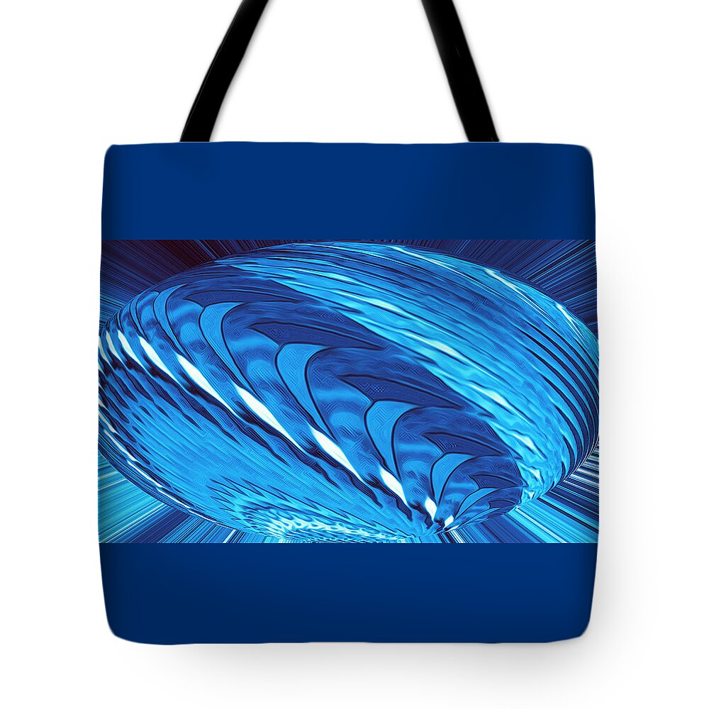 Abstract Art Tote Bag featuring the digital art Fractal Wheel Blue by Ronald Mills