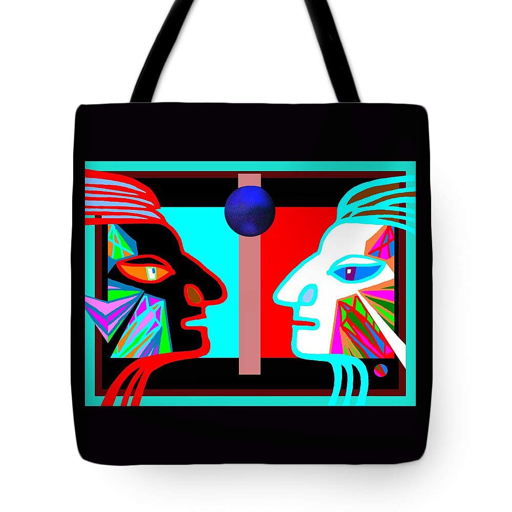 Portrait Tote Bag featuring the mixed media When Strangers Meet... by Hartmut Jager