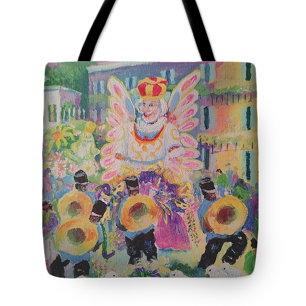 Mardi Gras Tote Bag featuring the painting When the Saints Go Marching In---Mardi Gras King Rex by ML McCormick