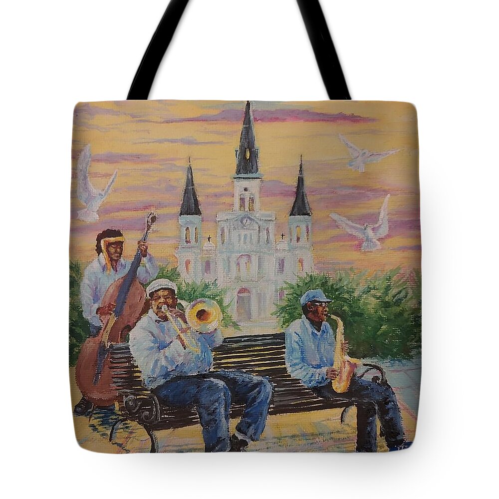 New Orleans Tote Bag featuring the painting When the Saints Go Marching In--St Lewis Cathedral by ML McCormick