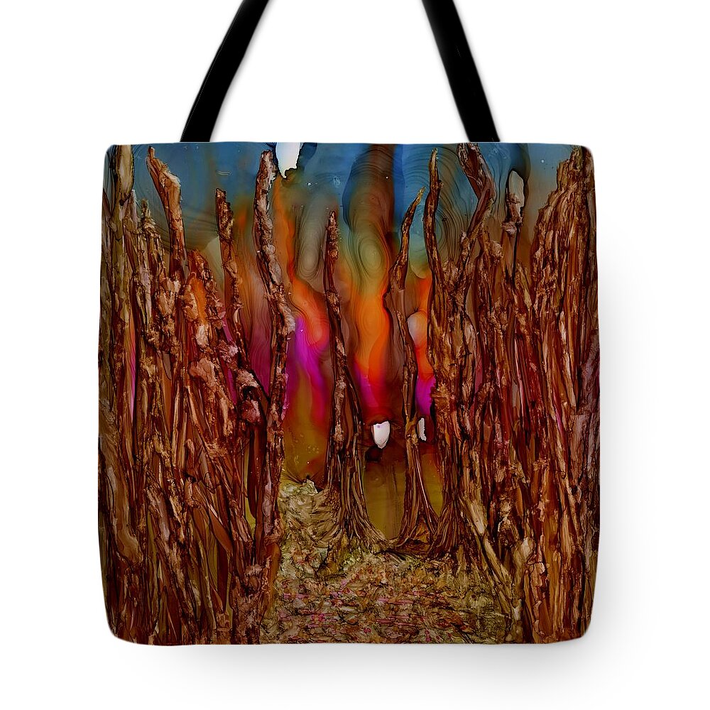 Tree Tote Bag featuring the painting When there is love to bind by Angela Marinari