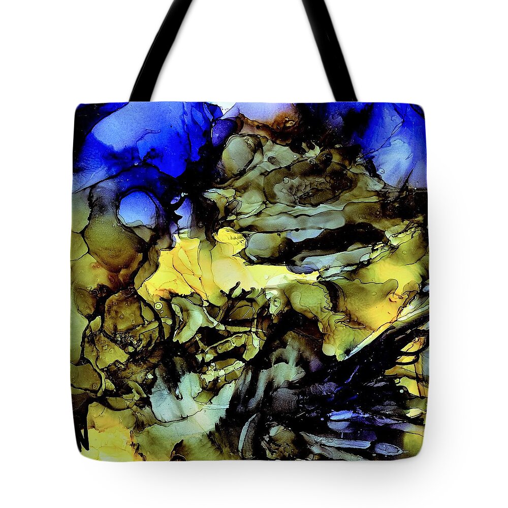 Blue Tote Bag featuring the painting When you bay at the moon by Angela Marinari