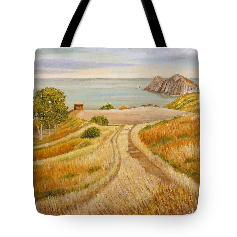 Marine Tote Bag featuring the painting Wherever You May Be by Angeles M Pomata