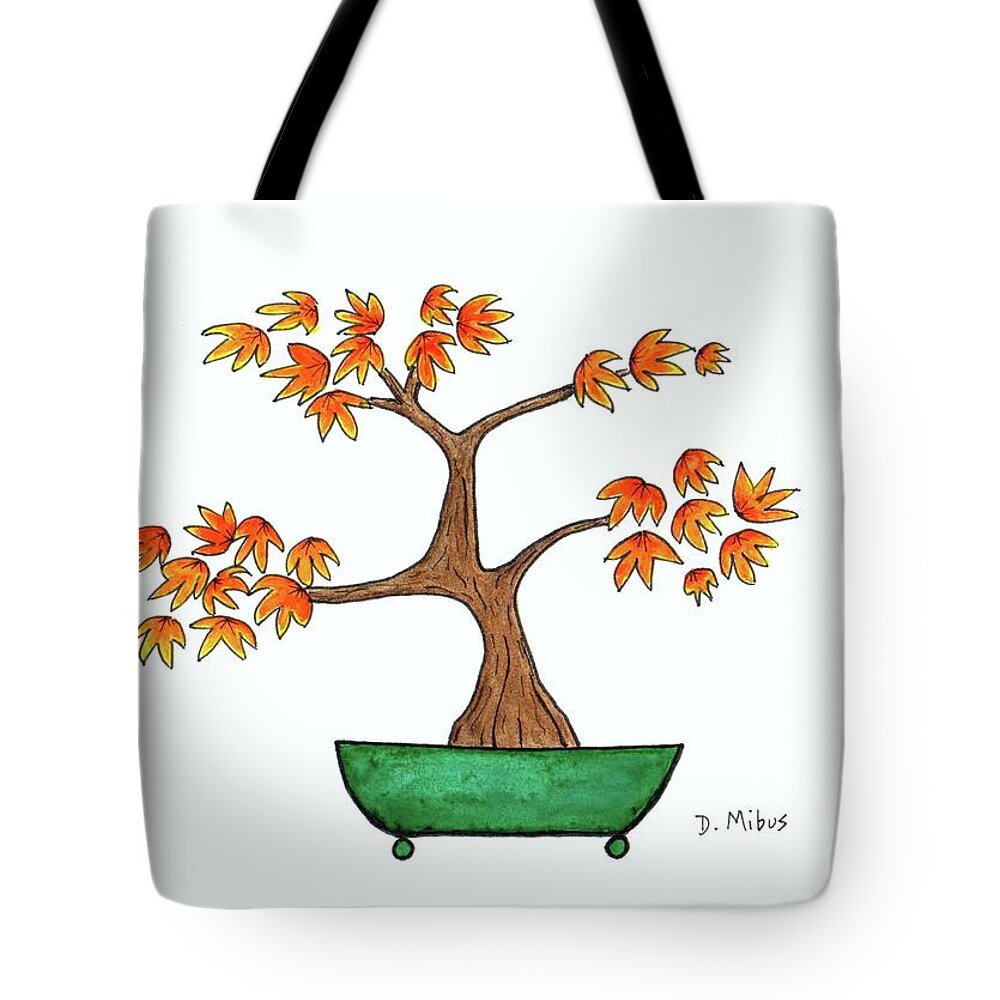 Asian Art Tote Bag featuring the painting Whimsical Japanese Maple Bonsai Tree by Donna Mibus