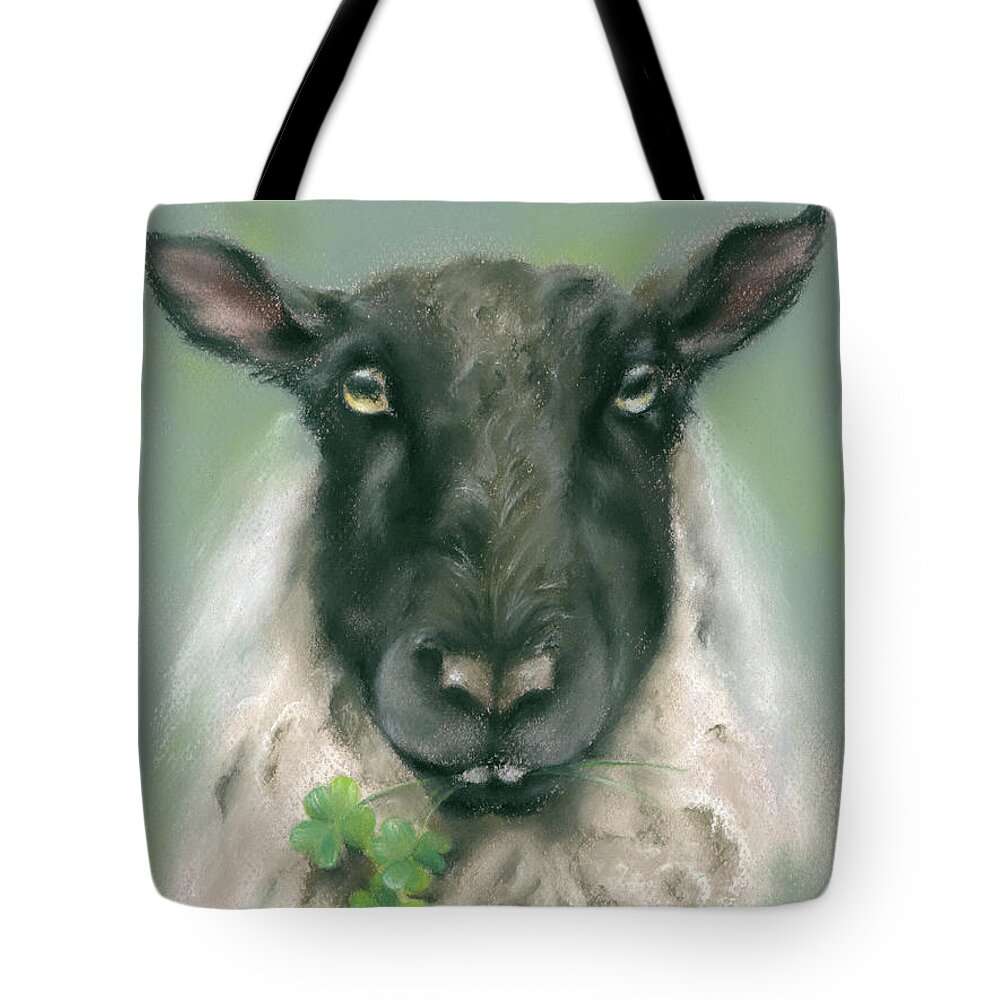Animal Tote Bag featuring the painting Whimsical Sheep with Shamrocks by MM Anderson