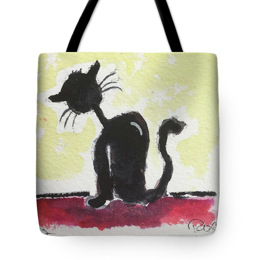 Cat Tote Bag featuring the painting Whimsy Kitty 12 by Roxy Rich