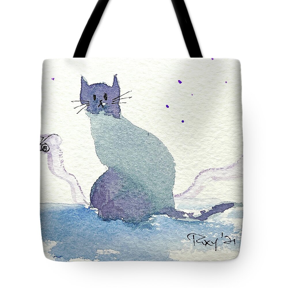 Whimsical Cat Tote Bag featuring the painting Whimsy Kitty 20 by Roxy Rich
