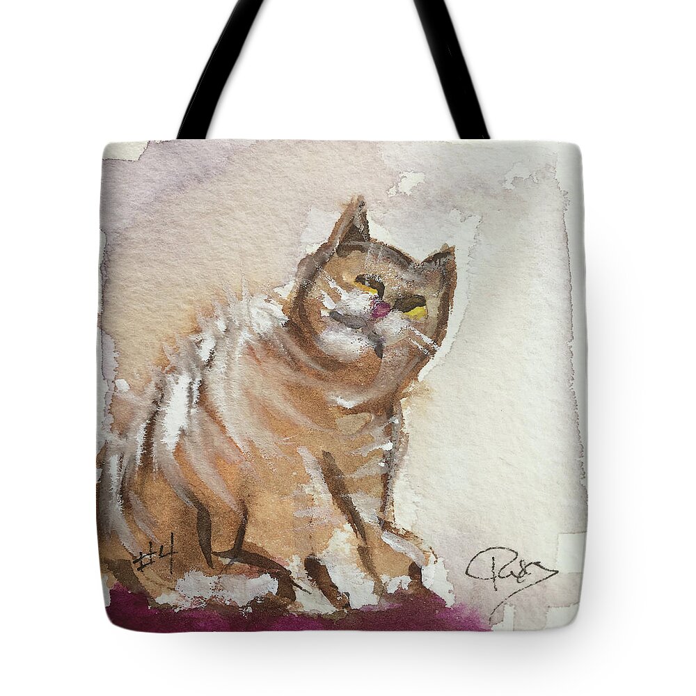 Whimsy Tote Bag featuring the painting Whimsy Kitty 4 by Roxy Rich