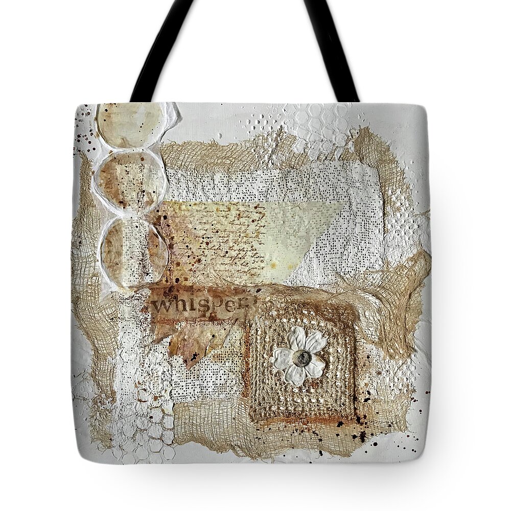 Mixed Media Tote Bag featuring the painting Inspirational found word in a rustic collage combining natural elements by Diane Fujimoto