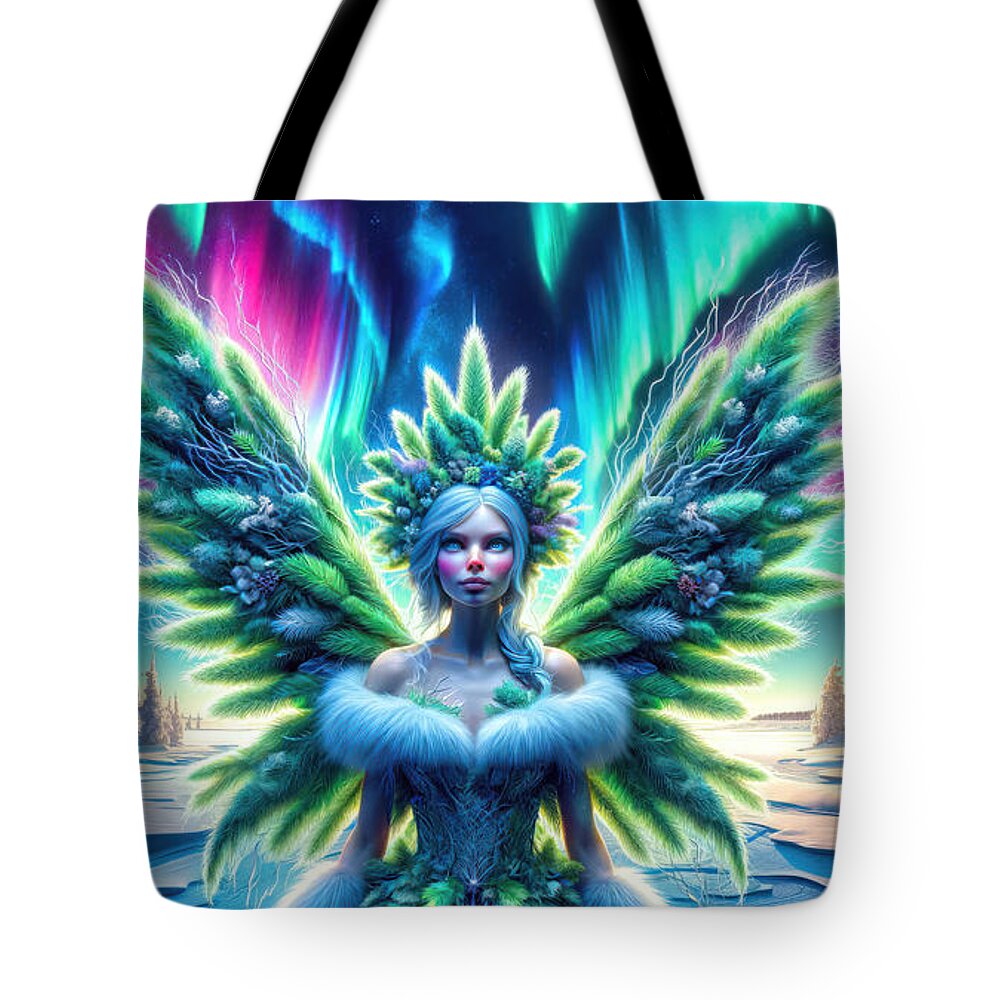 Aurora Borealis Tote Bag featuring the digital art Whispers of the Winter Sprite by Bill and Linda Tiepelman