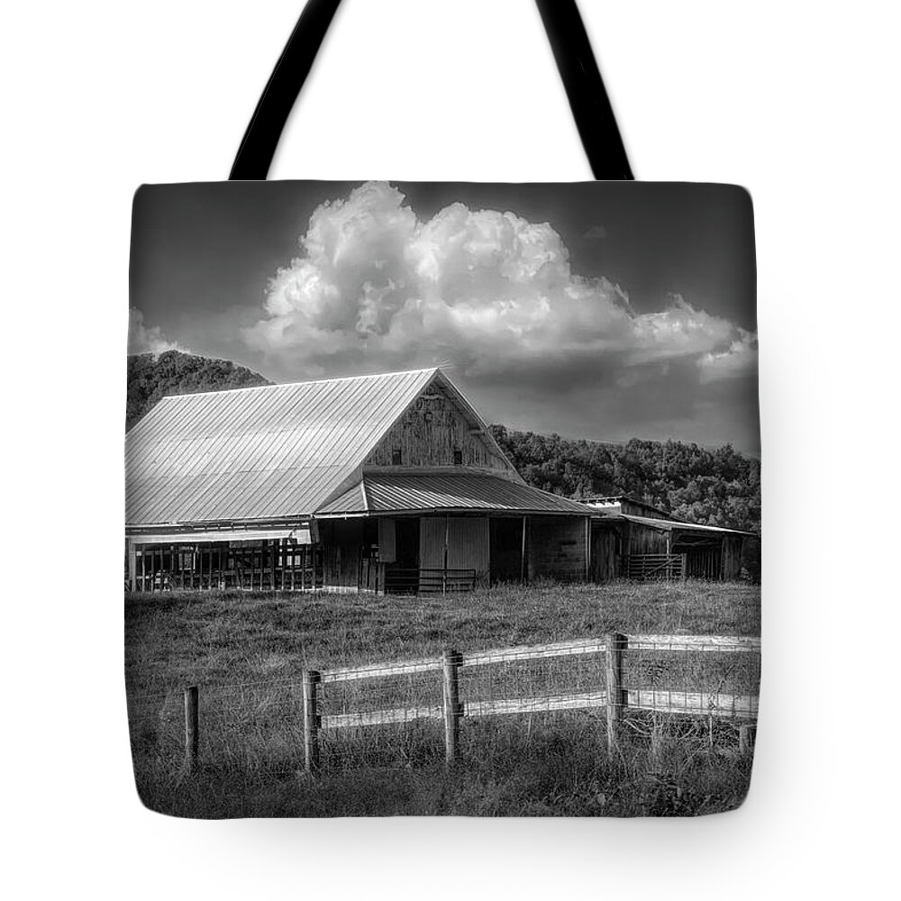Black Tote Bag featuring the photograph White and Black Barn in the Countryside by Debra and Dave Vanderlaan