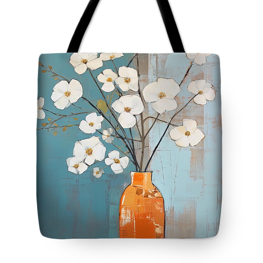 Flower Tote Bag featuring the painting White and Turquoise Floral Art by Lourry Legarde