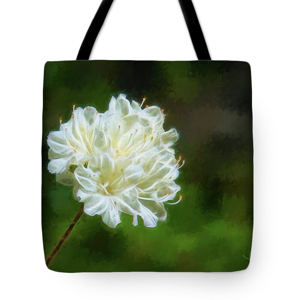 Flower Tote Bag featuring the digital art White Azalea by Ludwig Keck