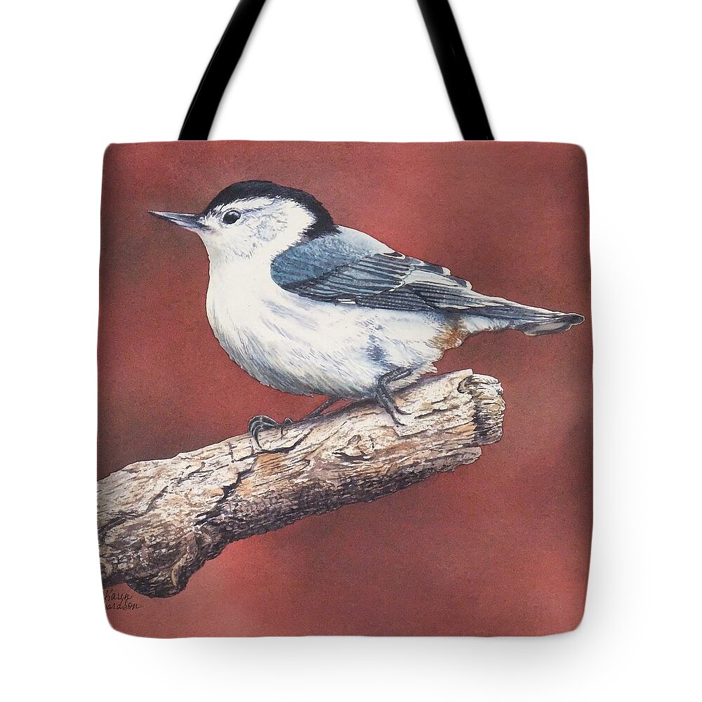 Nuthatch Tote Bag featuring the painting White Breasted Nuthatch by Karen Richardson