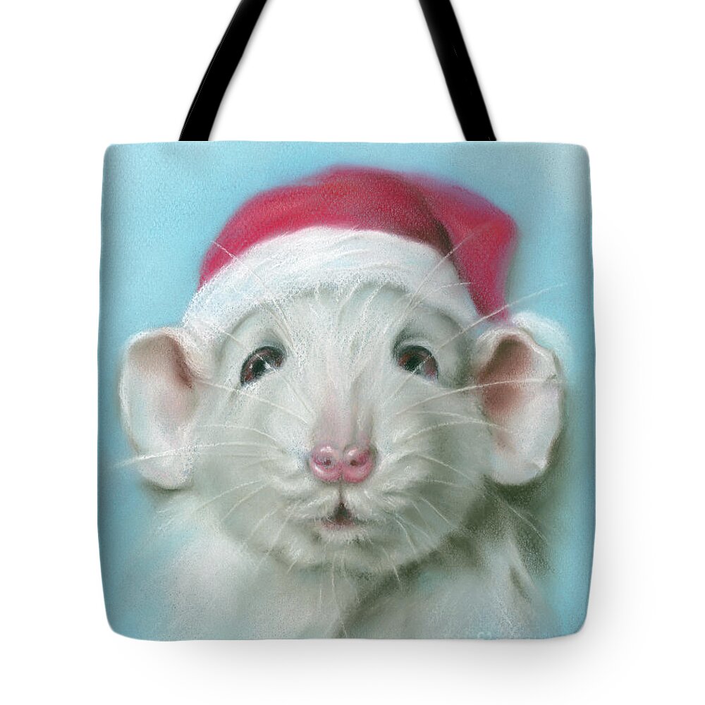 Animal Tote Bag featuring the painting White Christmas Rat with a Santa Hat by MM Anderson