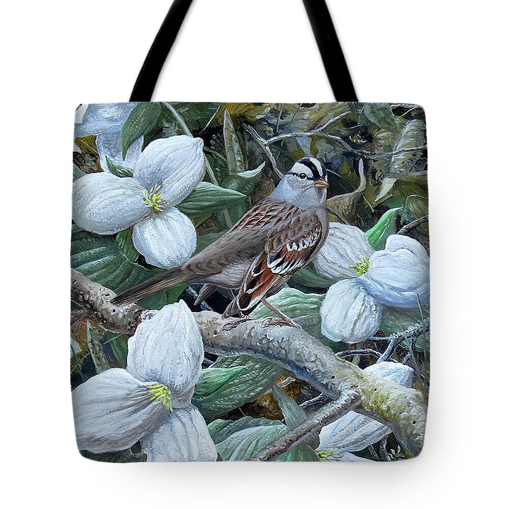 Barry Kent Mackay Tote Bag featuring the painting White-crowned Sparrow by Barry Kent MacKay