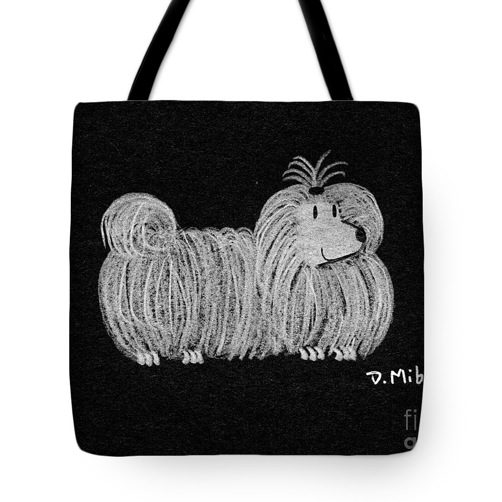 White Dog Tote Bag featuring the drawing White Dog on Black by Donna Mibus