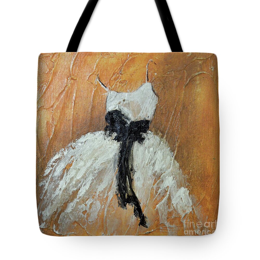 White Tote Bag featuring the painting White Dress with Black Sash by Patricia Caldwell