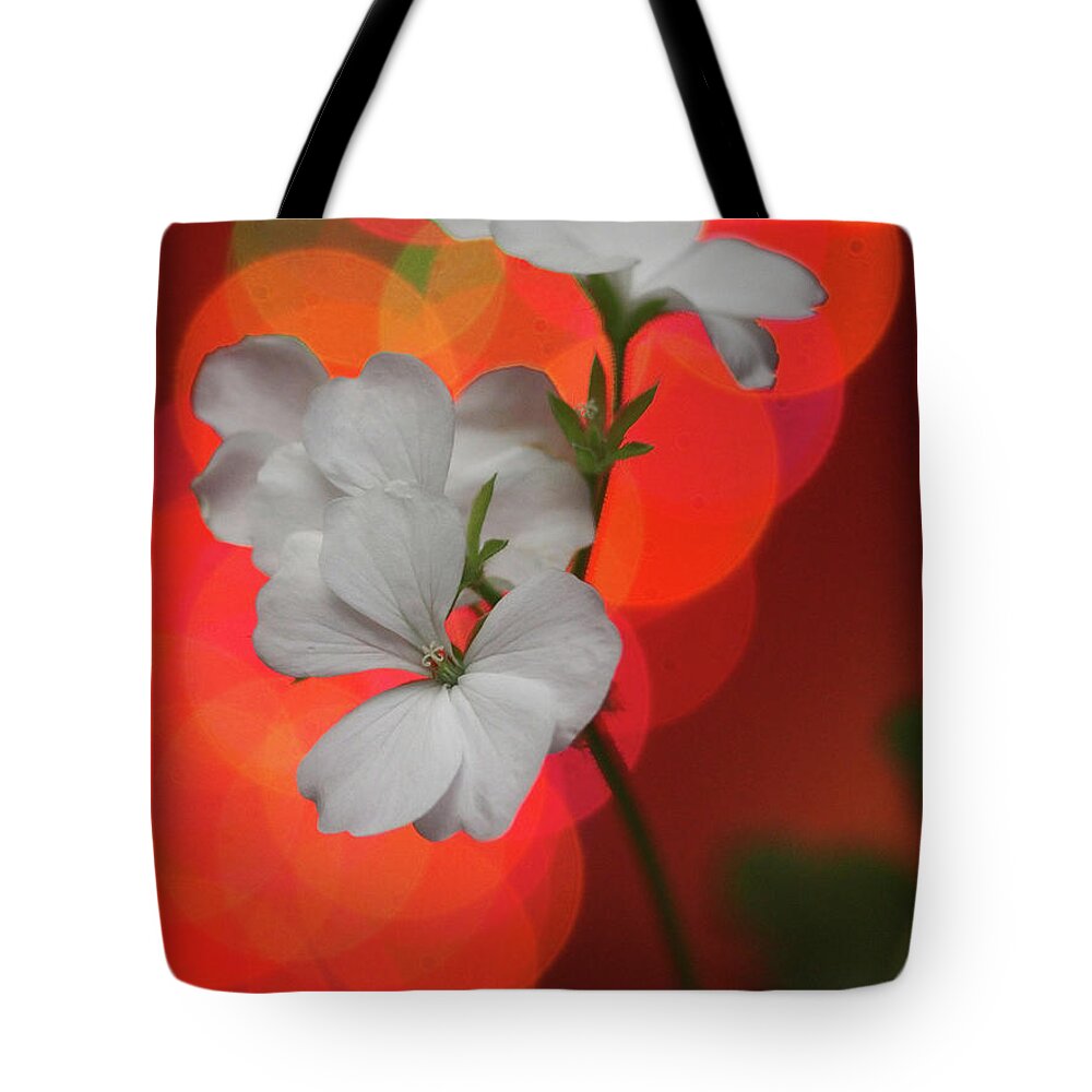 Color Tote Bag featuring the photograph White Geraniums On A Winter Day 10 by Dorothy Lee
