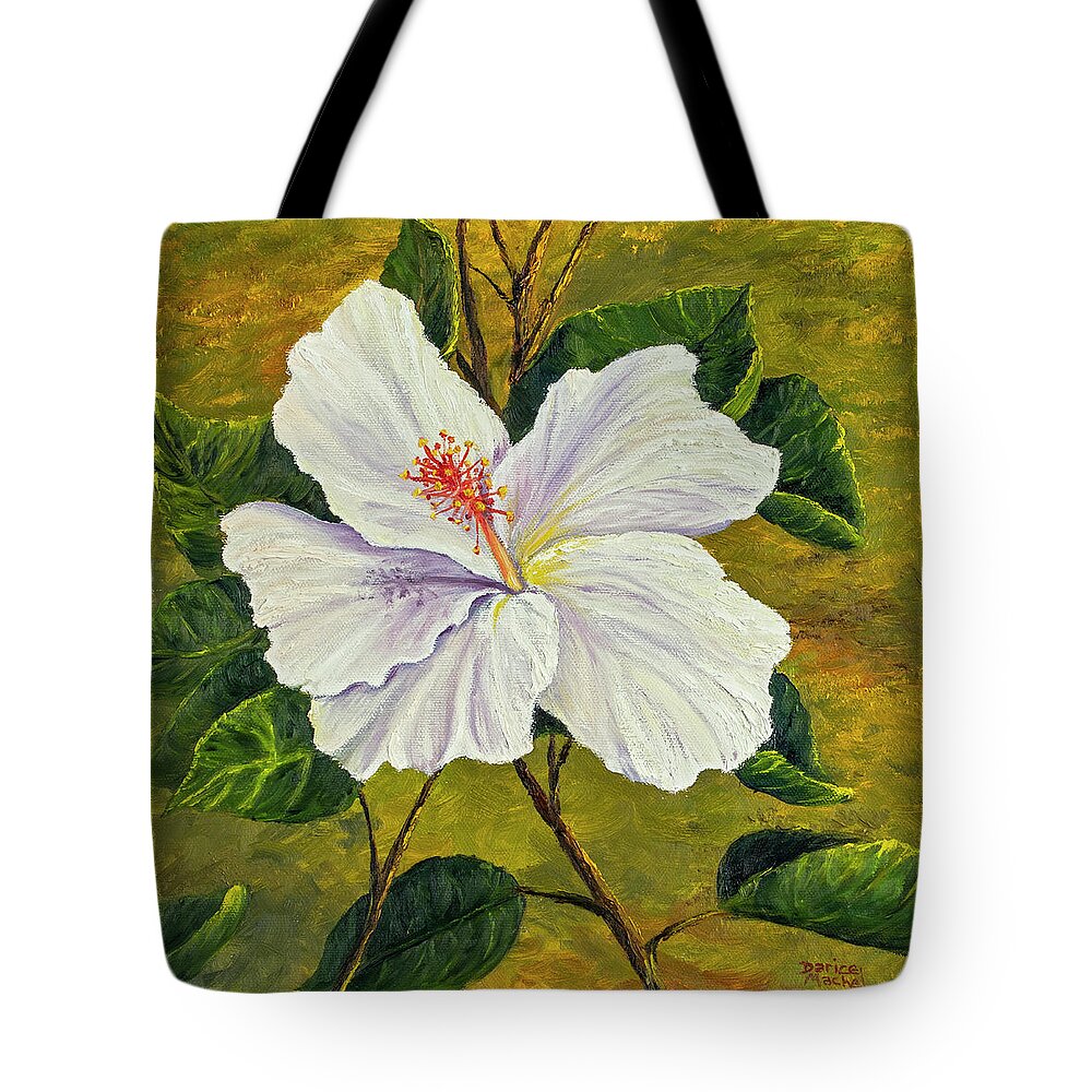 Flower Tote Bag featuring the painting White Hibiscus by Darice Machel McGuire