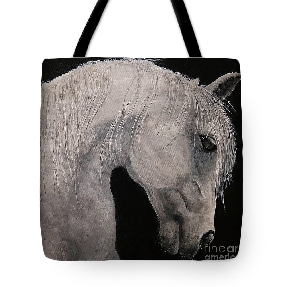 Horse Painting Tote Bag featuring the painting White Horse Painting by Shirley Dutchkowski