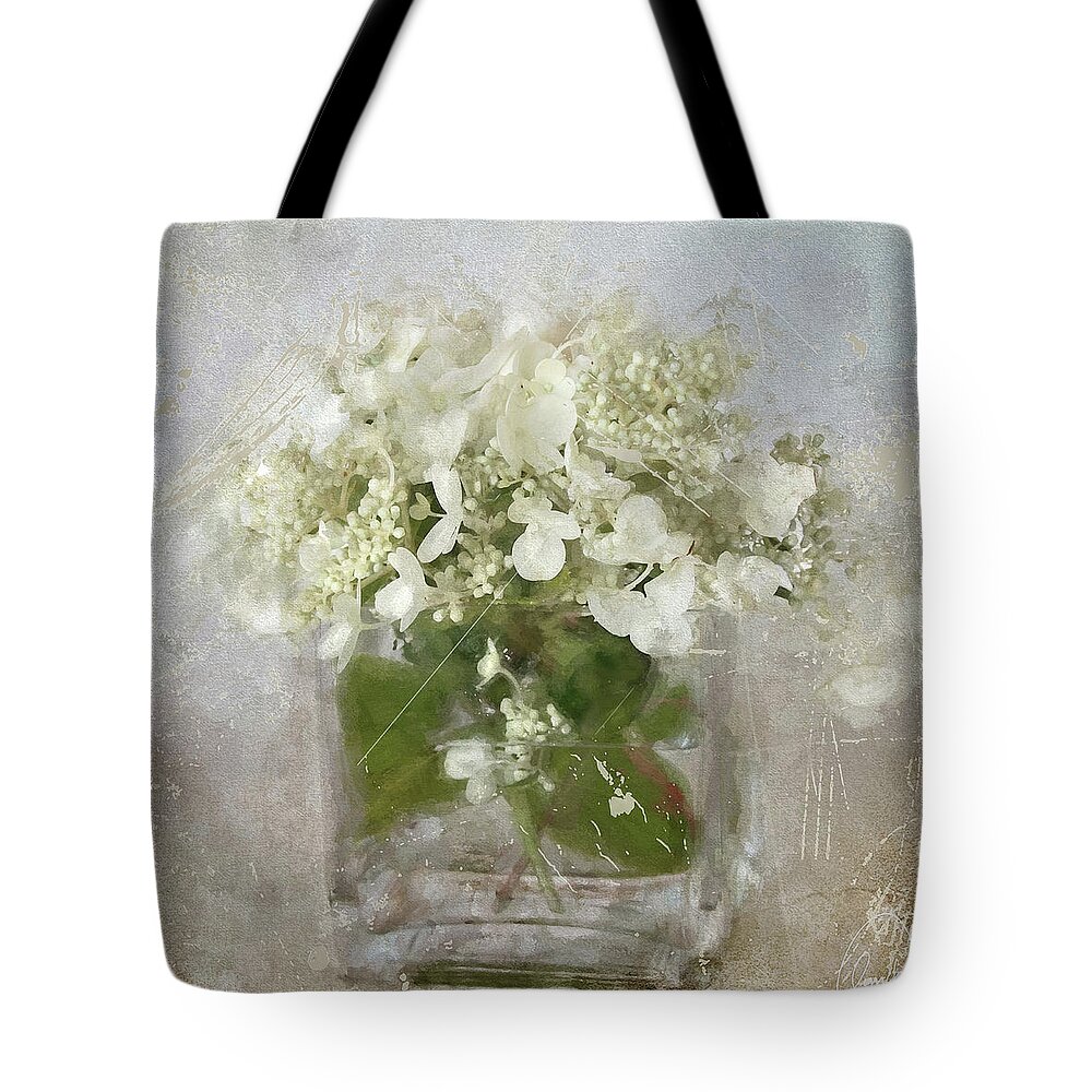 Floral Tote Bag featuring the photograph White Hydrangea by Karen Lynch